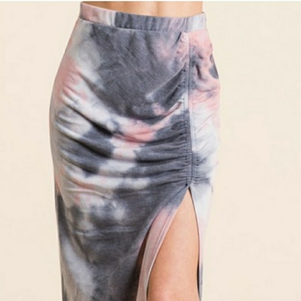 Tie Dye Fitted Midi Skirt With Slit - Picture 2 of 7
